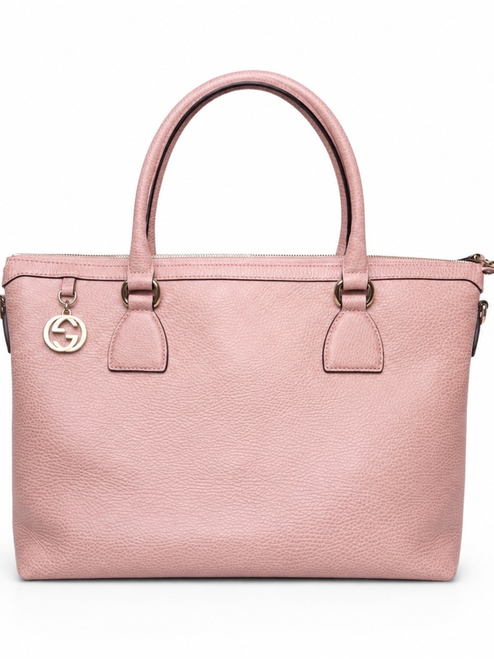GUCCI Interlocking G 2WAY Tote Bag in Pink Pebbled Leather
